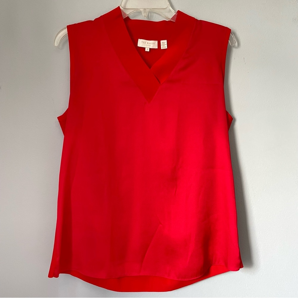 Ted Baker Lydiaay V-Neck Mixed Media Red Top